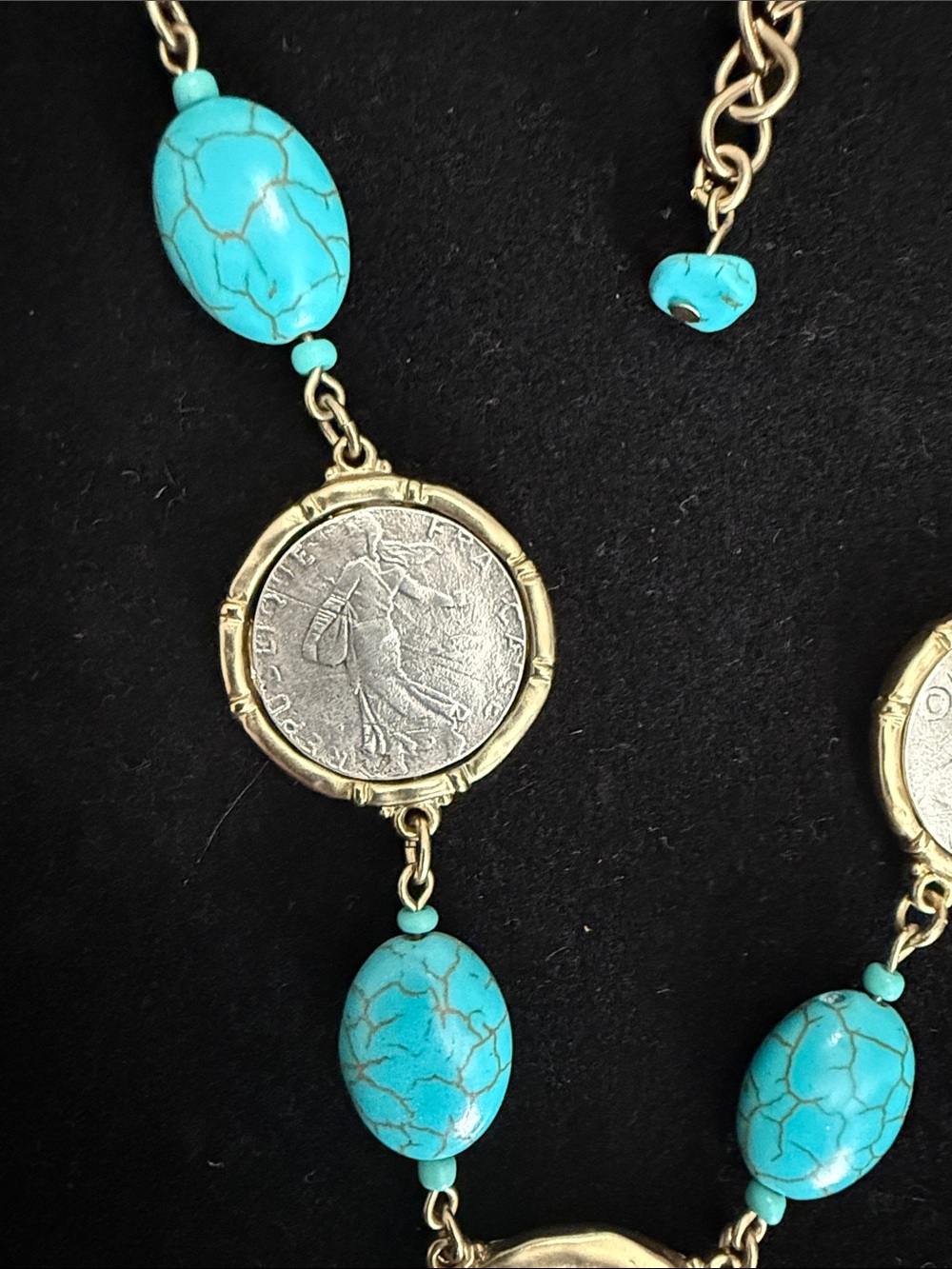 Chico's Isabella Turquoise Howlite and Roman Coin Y-Drop Necklace - Picture 6 of 10